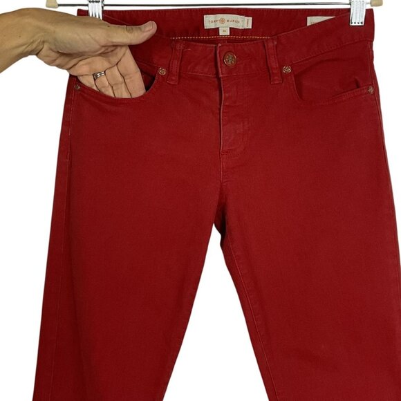 Tory Burch Alexa Cropped Skinny Jeans in Acai Red, size 26 - Picture 2 of 9